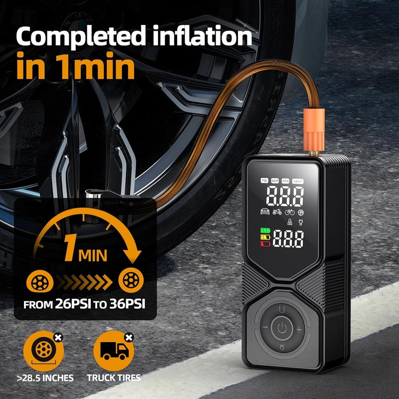 PEVALON Tire Inflator Portable Air Compressor - 150PSI Cordless Air Pump for Car Tires with Digital Pressure Gauge, Auto Shut Off & LED Emergency Light, 12V DC Power for Car, Bikes, Motorcycles, Balls - Image 2